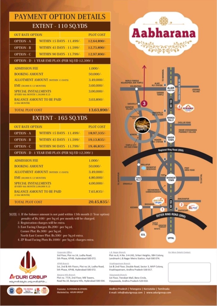 aduri Aabharana DTCP Layout approved project very near to Yadadri temple