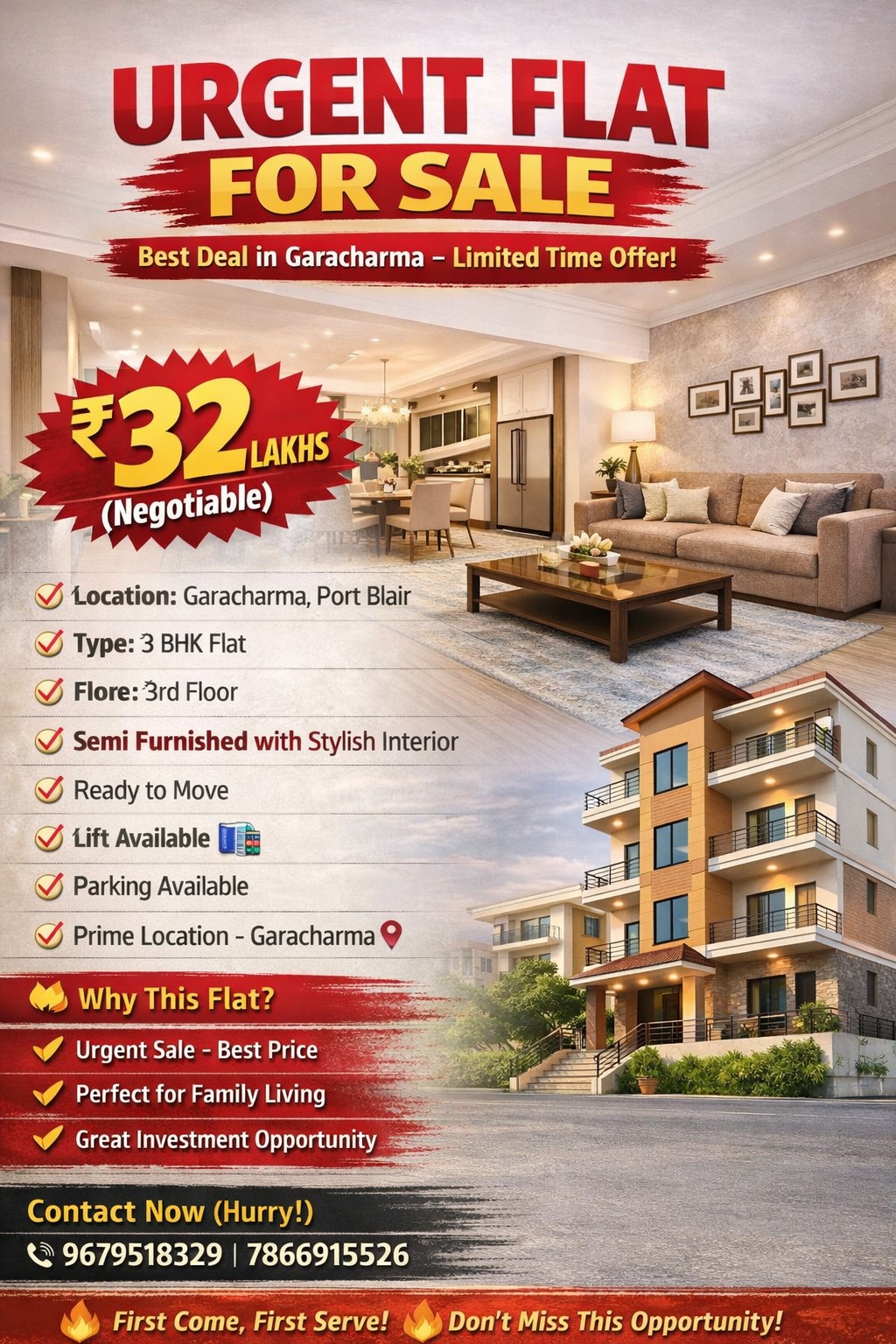 urgent flat for sale in gharachrma