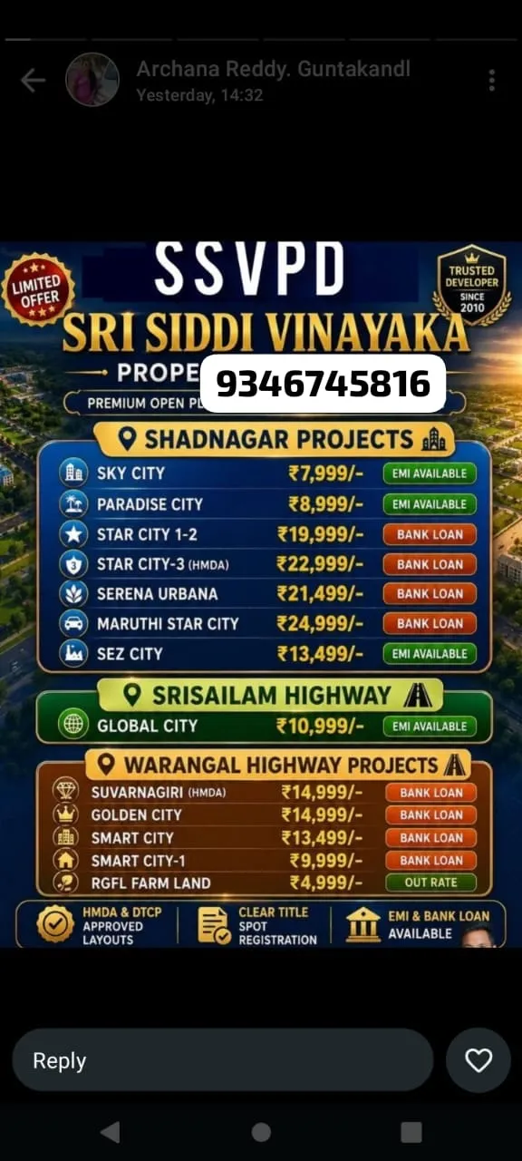 Plots For Sale in Shadnagar