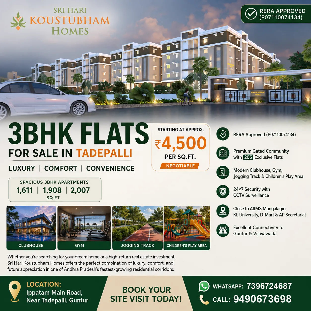 3BHK  Flats for Sale in Tadepalli