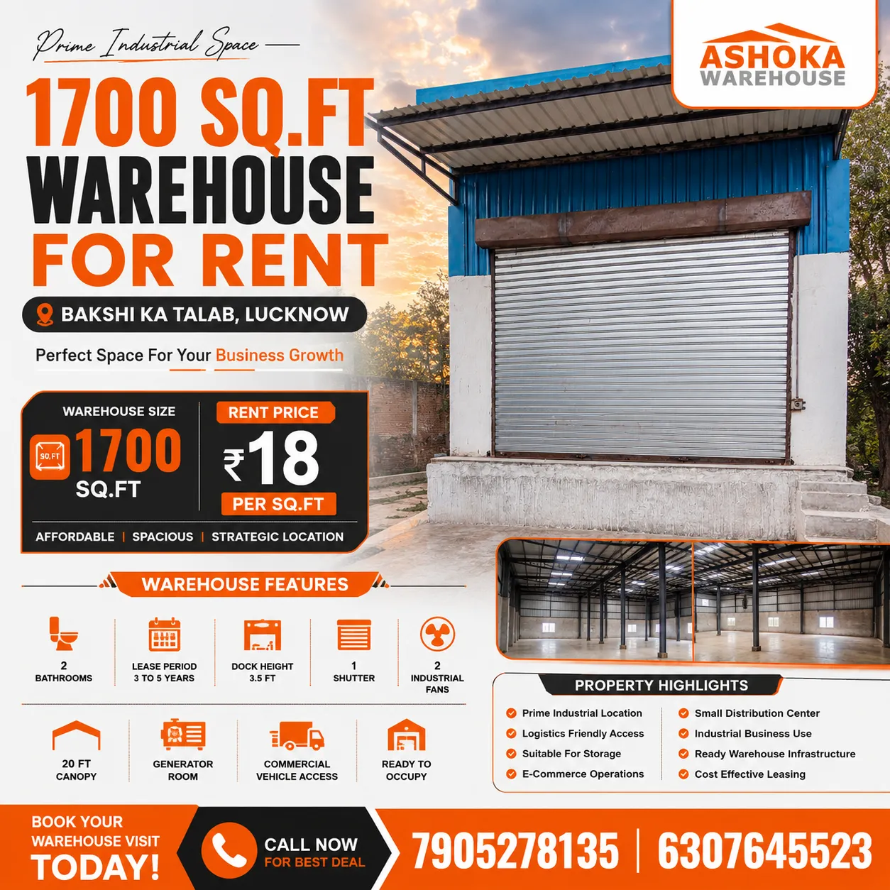  1700 Sq Ft Warehouse for Rent in Lucknow on Sitapur Road (NH-24)