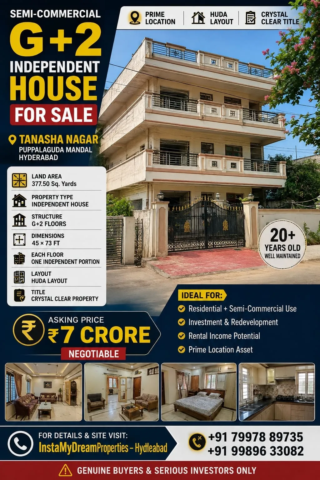 377 Sqrds G+2 Independent House For Sale at Tanasha Nagar -Manikonda - Hyderabad