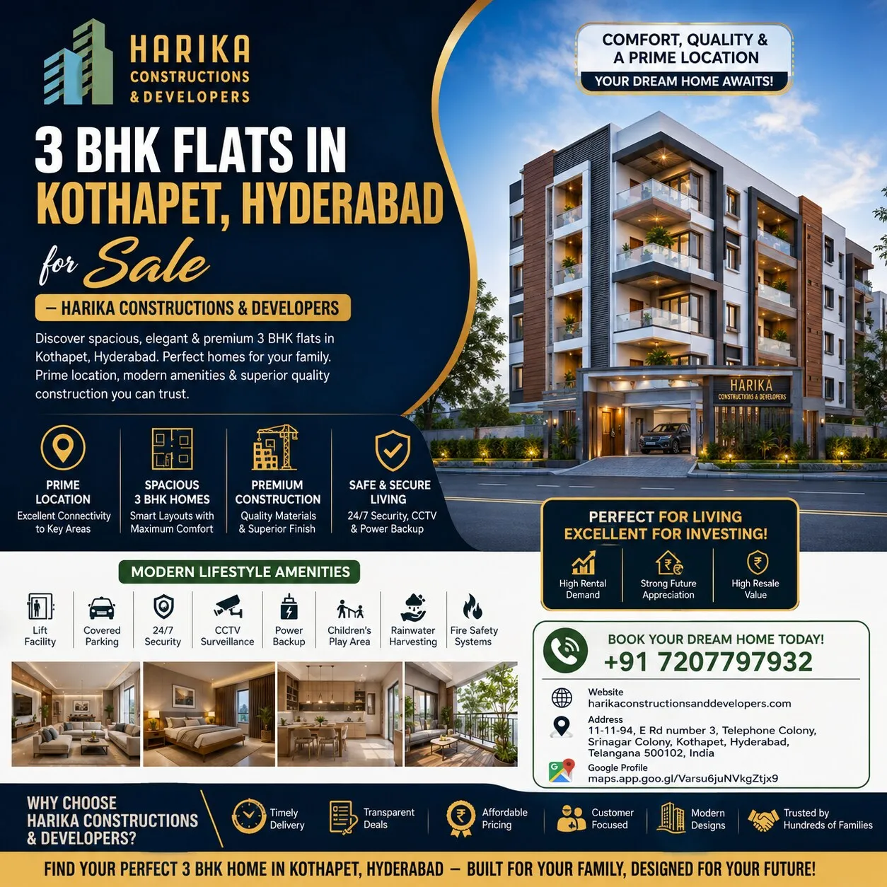 3 BHK Flats in Kothapet Hyderabad for Sale – Premium Homes by Harika Constructio