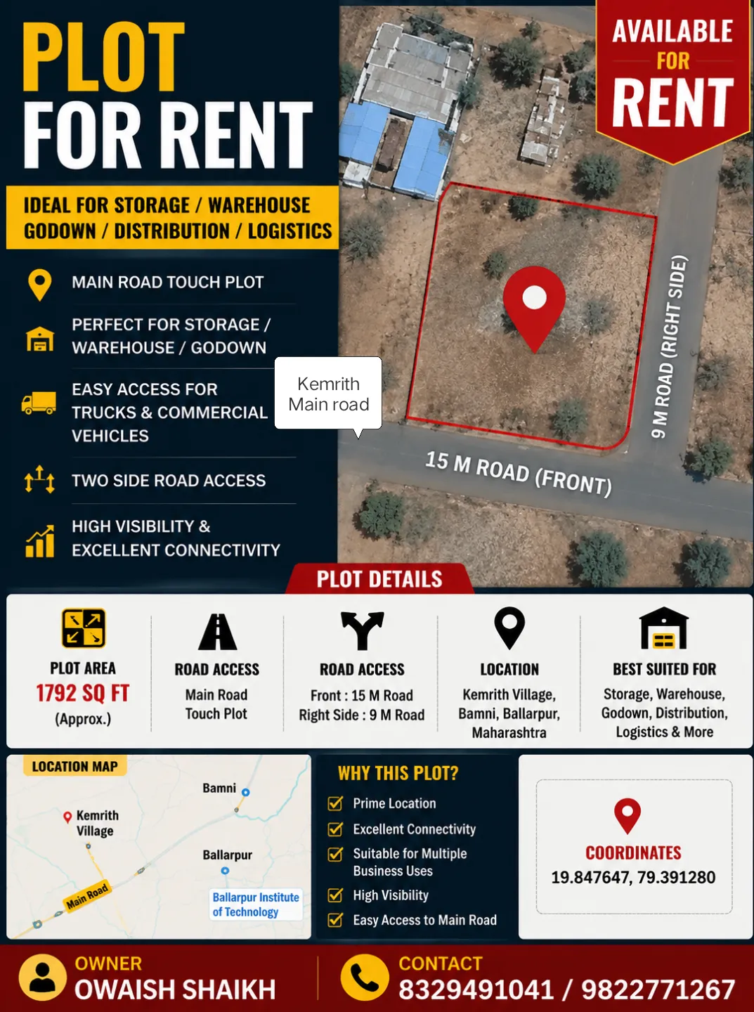 Road touch Kemrith village plot Bamni